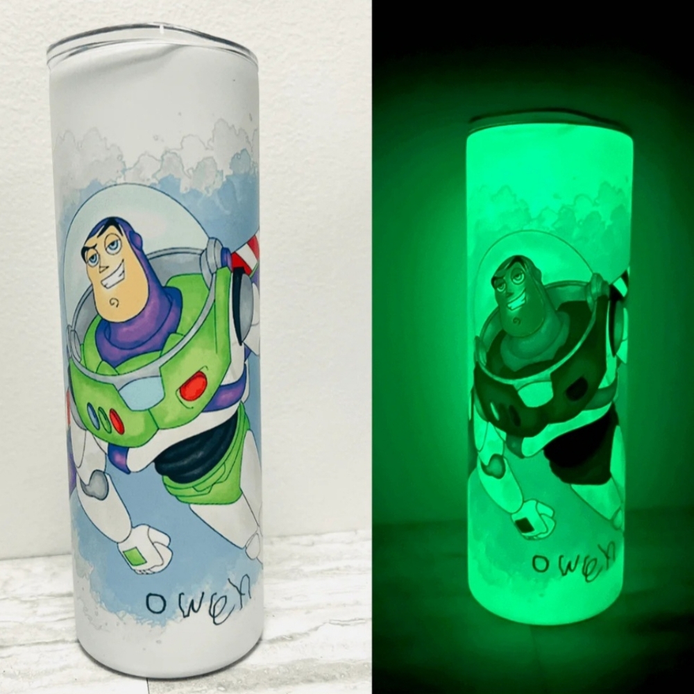 Toy Story Buzz Lightyear 20 oz Stainless Tumbler GLOW in DARK L👀K - NEW